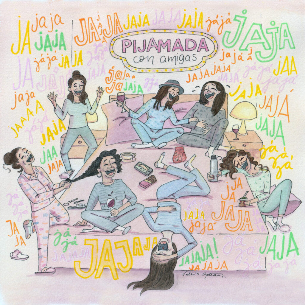 Pijamada con amigas a los 40 - Ilustración