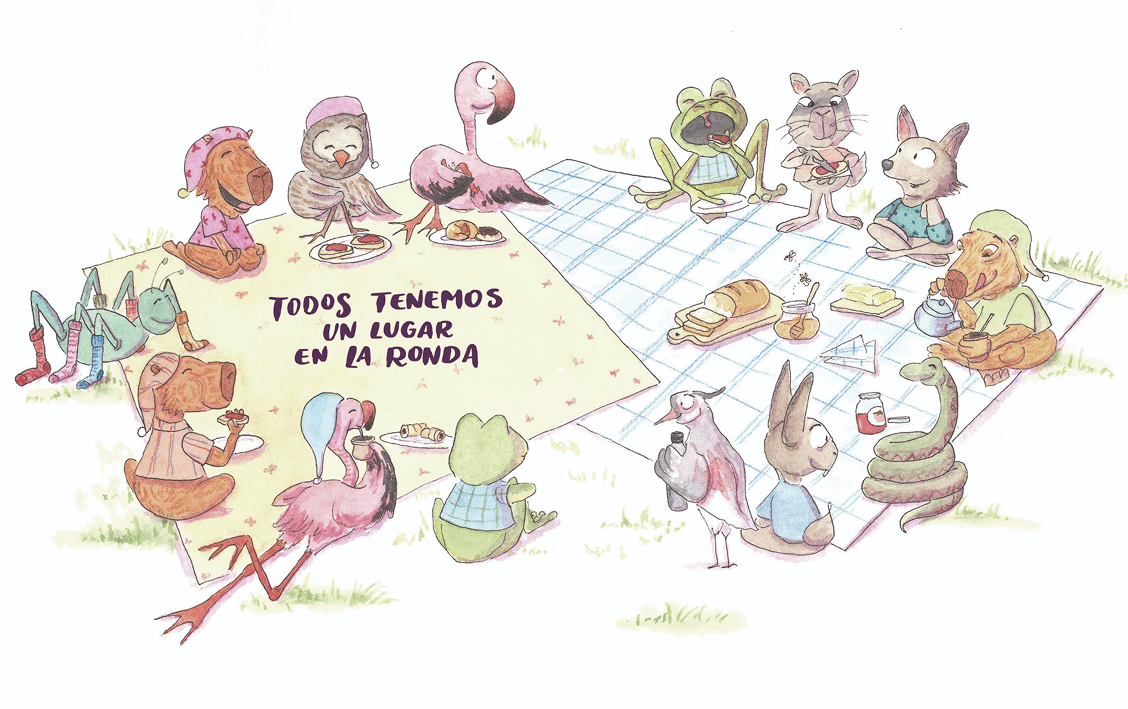 An ensemble scene: sharing a countryside breakfast